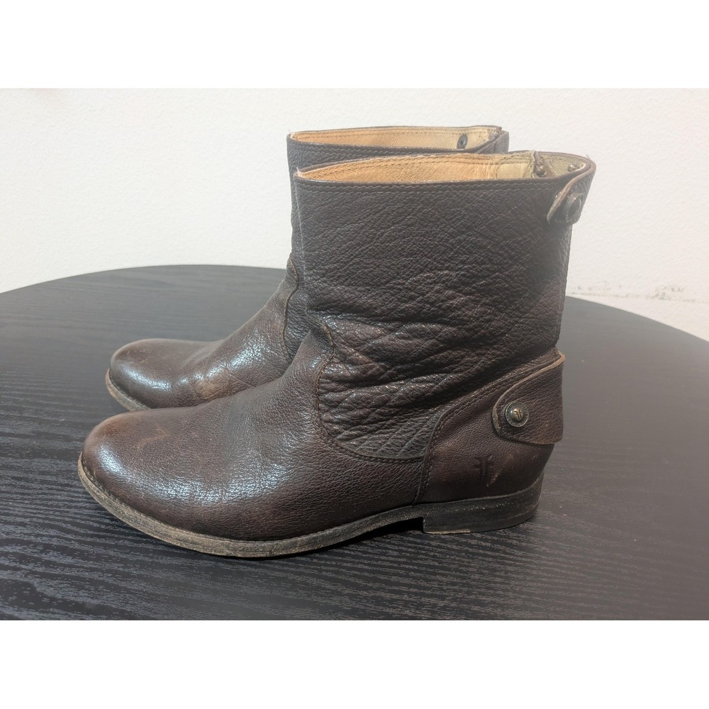 Frye Boots Womens Size 8 Brown Leather Ankle Zip Low Heel Booties Casual 76502